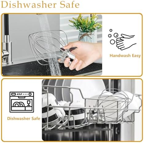 Dishwasher Safe Whisk Attachment for KitchenAid 4.5 5 Qt Tilt-Head Stand Mixer, Stainless Steel 6 Wire Whip Fits Kitchen Aid Stand Mixer Accessories Attachments Replacement Parts