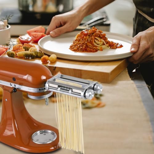 Pasta Maker for Kitchenaid Attachments, 3 in 1 Stainless Steel Pasta Attachment for Kitchenaid Stand Mixer, Included Pasta Roller, Spaghetti&Fettuccine Cutter, 1 Metal Knob Screw Replacement