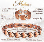 Copper Bracelets for Women Lymph Detox Magnetic Bracelets, 100% Solid Pure Copper Bracelet with 3500 Gauss Magnets & Lymphatic Drainage Ring with Adjustment Tool