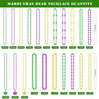 Mardi Gras Beads Decorations, 120PCS Green Purple Gold Metallic Mardi Gras Beads Necklaces Accessories Bulks, Mardi Gras Beads Necklace Costumes for Parade Throws Party Decor Favor Supplies