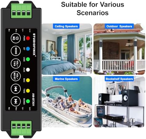 STUODIOFINIX 4-Channel Mini Bluetooth Amplifier 120w for Passive Speakers with TWS,AUX,MIC,USB,Replacement Part,Suitable for Wall/Ceiling/Marine/Bookshelf Speakers