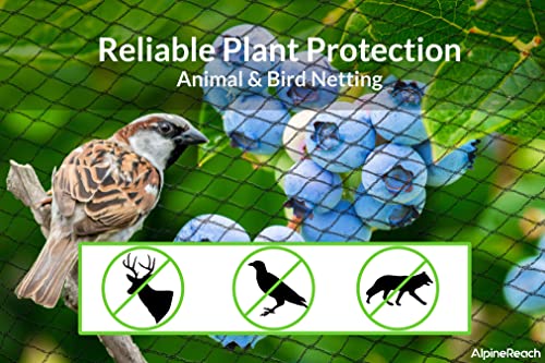 AlpineReach Garden Netting 15 x 50 ft Heavy Duty Bird Net, Deer, Plant Protection Extra Strong Woven Mesh, Reusable Kit with Zip Ties, Animal Fencing for Fruits Trees, Green
