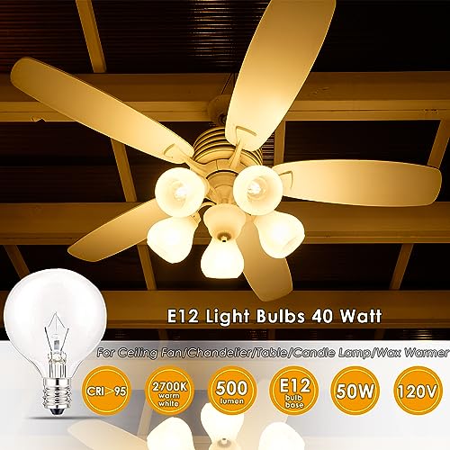 SerBion 40 Watt Light Bulbs E12 Candelabra Base 120Volt Round Light Bulb for Chandelier Table Lamp Wall Sconces Candle Lamp Wax Melter (Soft Warm White)