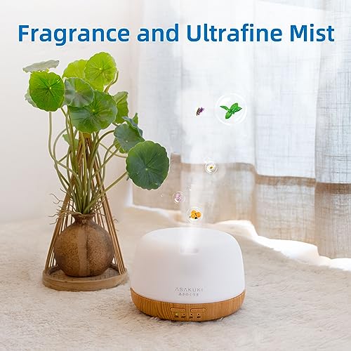 ASAKUKI Essential Oil Diffuser, Ultrasonic Aromatherapy Oil Humidifier with 7 Colors Lights 2 Mist Mode for Home