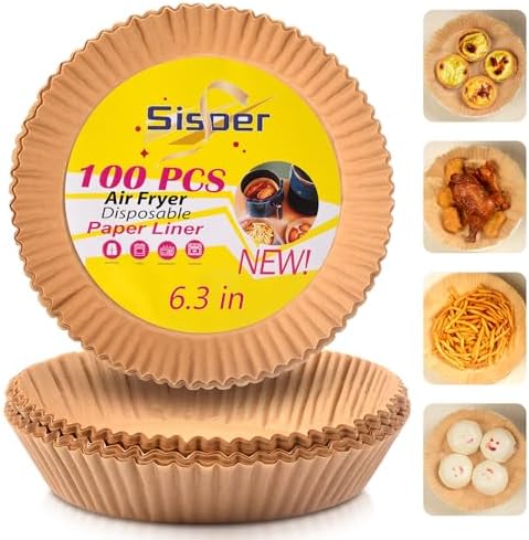 Air Fryer Paper Liners for Ninja, 100Pcs Air Fryer Liners Disposable Non-stick Parchment,Oil-proof Air Fryer Accessories for 3-5 QT Air Fryer, Microwave, Round,6 inch