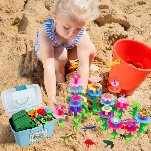 Birthday Toys Gifts for 2 3 4 5 6 Years Old Toddler Girls Boys, 156 PCS Insect Flower Garden Building Educational STEM Learning Pretend Play Gardening Set, Easter Gifts for Preschool Kids Age 2+