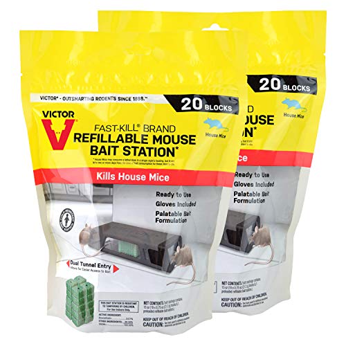 Victor M923-2 Fast-Kill Brand Refillable Mouse Poison Bait Station – 2 Stations, 40 Baits