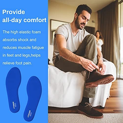 LTOHOE Memory Foam Insoles for Men - Replacement Insoles for Running, Hiking, Sneakers - 8mm Navy US 13