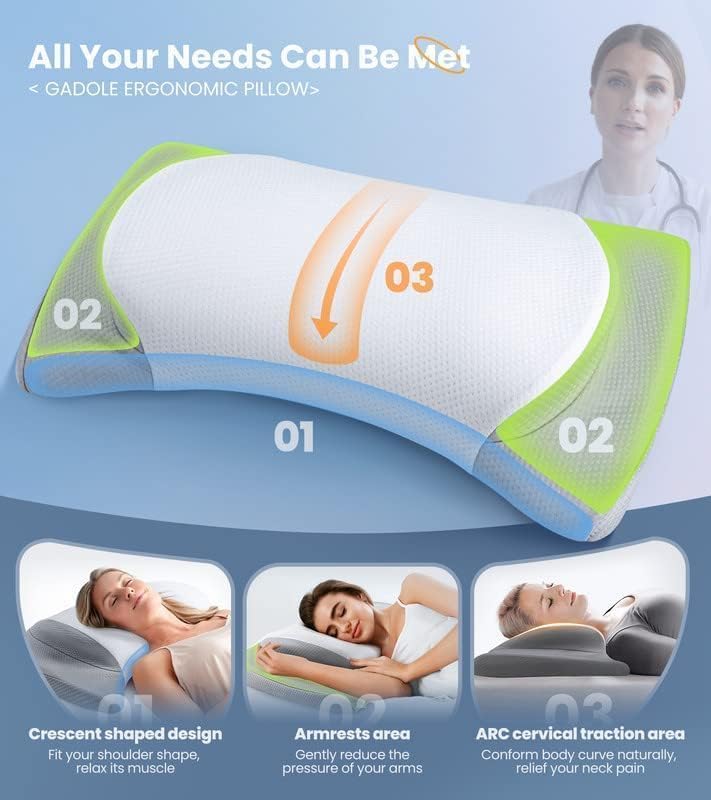 Gadole Elevate Sleeping Cervical Neck Pillow for Pain Relief, Healthy Spine Restore Memory Foam Pillows Fit Shoulder Perfectly, Adjustable Ergonomic Pillow, Bed Pillow for Side Back Stomach Sleeper