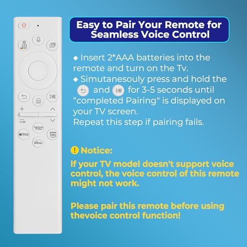 Replacement for Samsung Frame tv Remote, for 2019-2024 Samsung Frame Remote, Samsung Remote Control for Smart TV with Voice Function. for Crystal QLED QLED 4K 8K Frame TV.(No Solar).