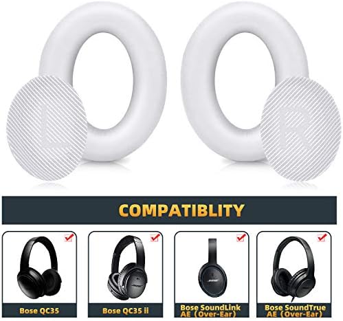 Premium Replacement Ear Pads Compatible for Bose QC35 & QC35ii Over-Ear Headphones Made by GEVO- Comfortable Adaptive Memory Foam and Extra Durable Earpads Kit for Bose QuietComfort 35 &35ii(White)