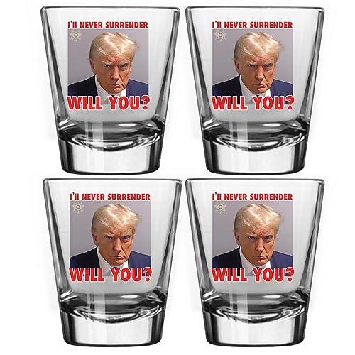 Patriots Cave - Trump Mugshot Shot Glass | Trump Lovers Gift | Gift for Him - Set of 4 (2 oz)