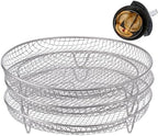 7.8" Air Fryer Accessories, 3 Stackable Racks for Instant Vortex, Nuwave Air Fryer, Ninja Foodi Grill, Multi-Layer 304 Stainless Steel Grill Rack, Fits 5.8 QT Air Fryer Oven