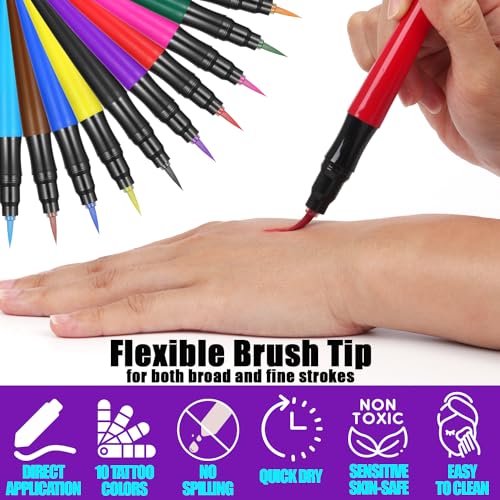 Jim&Gloria Temporary Tattoo Pens Fake Tattoos Kit Removable Face Body Tattoo Paint Markers For Halloween Men Women Teen Girls Trendy Stuff, Unique Trending Gifts For Teenage Boys Kids Or Adult