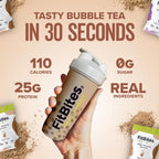 FitBites Boba Tea Protein 100% Whey Protein Powder Isolate (Milk Tea), Natural Energy Coffee Replacement, Sugar Free, Gluten Free, Lactose Free, Soy Free, Real Ingredients, 5.9g BCAAs