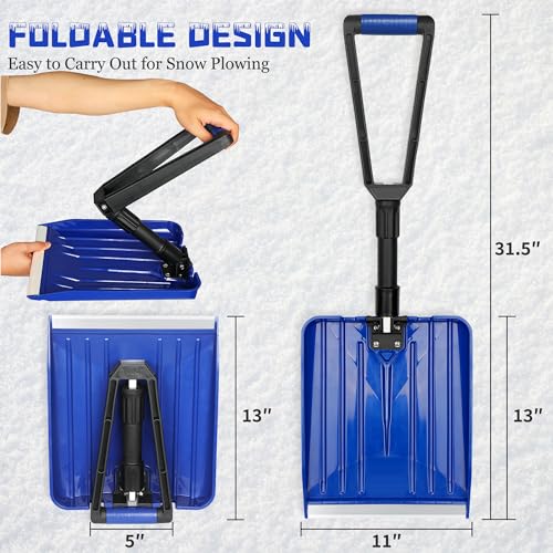 ORIENTOOLS Collapsible Snow Shovel with D-Grip Handle and Durable Aluminum Edge Blade, Portable Snow Shovel for Your Car, Truck, Recreational Vehicle, etc. (Blade 11")