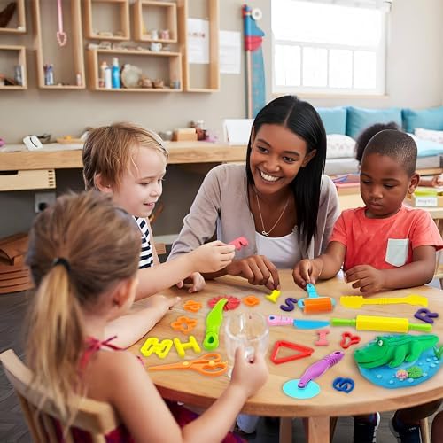 Playdough Tools 55 PCS Play Dough Tools Set for Kids, Play Dough Accessories Plastic Playdough Alphabet Numbers Shapes Cutters,Playdough Rollers,Dough Scissors