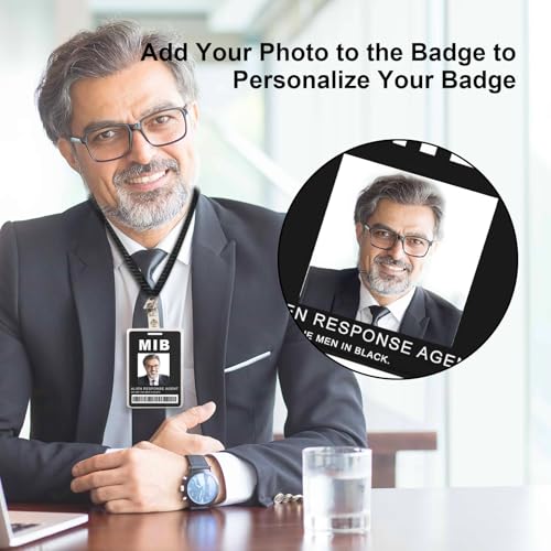 Man in Black ID Badge Prop Costume, Man in Black ID Badge Holder with Lanyard, Decorative Cosplay Spy Decorations Secret Agent ID Card Holder, Christmas,Halloween Costumes ID Badge Props,Black, 1 Pack
