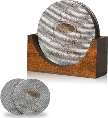 2 Packs 53.5mm Espresso Puck Screen with Stand, Reusable Coffee Filters Compatible with Breville Barista 54mm Portafilter Basket, 1.7mm Thickness 150μm 316 Stainless Steel Espresso Machine Accessories