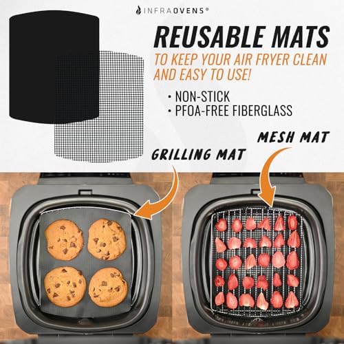 Air Fryer Rack and Reusable Liners For Ninja Foodi Grill 5-in-1 AG301 4qt, Airfryer Accessories, Replacement for Parchment Paper, Heat Resistant Mats and Stainless Steel Cooking Rack by INFRAOVENS