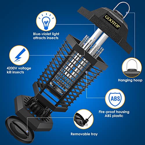 Bug Zapper Outdoor, Mosquito Zapper Outdoor, Electric Fly Zapper, Bug Zapper, Mosquito Killer, Fly Traps, 3 Prong Plug, Flying Insects Zapper Indoor Outdoor 90-130V, 4200V, ABS Plastic Outer (Black)