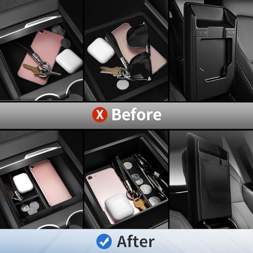 2025 Upgrade Center Console Organizer Tray for Tesla Model 3 Highland Accessories 2024 2025/For Tesla Model Y Juniper Accessories 2025 [Slide Smoothly/US Patent] Cup Holder Matte Black
