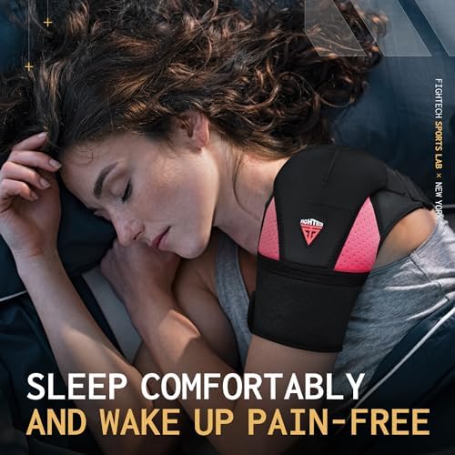 Shoulder Brace - Support & Injury Prevention Brace- Joint Pain Releaser- Shoulder Compression Wrap Strap - Adjustable Injury Accessories for Shoulders - Premium Quality Strap by FIGHTECH (Pink, S-M)