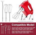 Hand Mixer Attachments Beater, Whisk, Blending Rod and Dough Hooks, Stainless Steel Hand Mixer Accessories Compatible with Kitchenaid Hand Mixers KHM3 KHM5 KHM7 KHM9, Set of 6