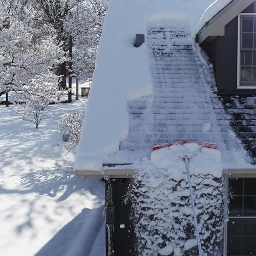 EZ Smart Snow Roof Rake, Adjustable 36IN Blade V-Blade Technology, Prevents Ice Dams, 21ft Reach Pole Included, Quick Assembly, Carrying Bag Included, NO wheels or sharpe edge to damage your shingles.