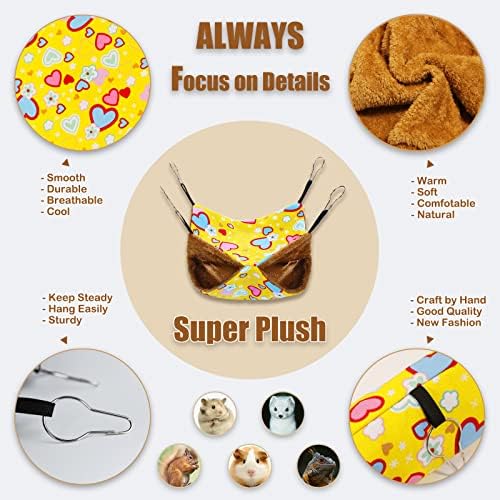 Ferret Rat Hammock Guinea Pig Hideout Toys Large Soft Small Animal Bed Sugar Glider Chinchilla Squirrel Hammock Set for Cage Accessories Pet House Hamster Hang Tunnel and Tube,2 Pack,Yellow