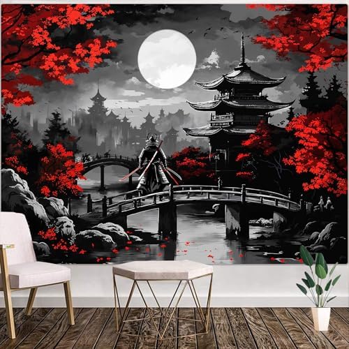 Wegklazax Japanese Tapestry Moon Landscape Tapestry Ninja Tapestry for Bedroom Anime Tapestries Wall Hanging for Bedroom Living Room Japanese-C 44"x60"