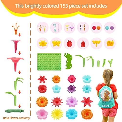 3-6 Years Old Toddler Toys - Flower Garden Building Toy with Insect Pegs, Educational Activity Gifts for Girls Preschool-Kindergarten, 153Pcs STEM Stacking Pretend Play Set