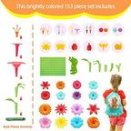 3-6 Years Old Toddler Toys - Flower Garden Building Toy with Insect Pegs, Educational Activity Gifts for Girls Preschool-Kindergarten, 153Pcs STEM Stacking Pretend Play Set