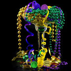 Winlyn 144 Pcs Mardi Gras Party Accessories Set Bulk Mardi Gras Bead Necklaces Masquerade Mardi Gras Coins Temporary Tattoos Rubber Bracelets for Mardi Gras Parade Masquerade Party Décoration