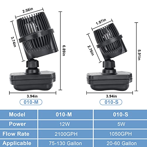 hygger 2100 GPH Aquarium Wave Maker Pump with Strong Magnetic Suction Base, Ultra-quiet 360 Degree Rotating Submersible Power Head, for 75-130 Gal Freshwater Saltwater Tank