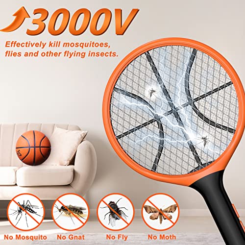 LUOJIBIE Electric Fly Swatter, Bug Zapper Racket Rechargeable Mosquito Zapper Handheld Fly Zapper with Hanging Ring for Home Indoor Outdoor, Large Size-2 Pack