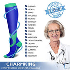 CHARMKING Compression Socks for Women & Men (8 Pairs) 15-20 mmHg Graduated Copper Support Socks are Best for Pregnant, Nurses - Boost Performance, Circulation, Knee High & Wide Calf (S/M, Multi 08)