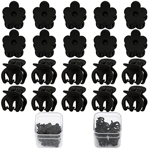 SuPoo Claw Hair Clips for Girls - 20pcs Black Mini Flower and Octopus Clips for Thin, Short Hair - 1.1 Hair Styling Accessories & School Gifts
