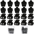 SuPoo Claw Hair Clips for Girls - 20pcs Black Mini Flower and Octopus Clips for Thin, Short Hair - 1.1 Hair Styling Accessories & School Gifts