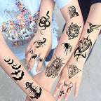65 Sheets Black Realistic Flower Temporary Tattoos For Women Arm Thigh, 3D Fake Tattoos That Look Real And Last Long, Temp Rose Sketch Moon Snake Peony Floral Tattoo Stickers For Adults Girls