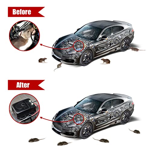 Under Hood Rodent Repeller, Professional Mouse Repellent, Ultrasonic 12V Car Pest Repeller Squirrels, Pack Rat Deterrent for Cars Trucks RV Engine Bay Warehouse Attic with Evictor Strobe Light 2 Pack