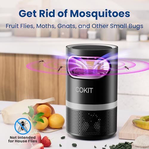 COKIT Indoor Insect Trap, Catch Insect with Suction, Bug Light and Sticky Glue, Catcher & Killer for Mosquito, Gnat, Moth, Fruit Flies, Non-Zapper Traps for Home (Adapter, Black+Grey)