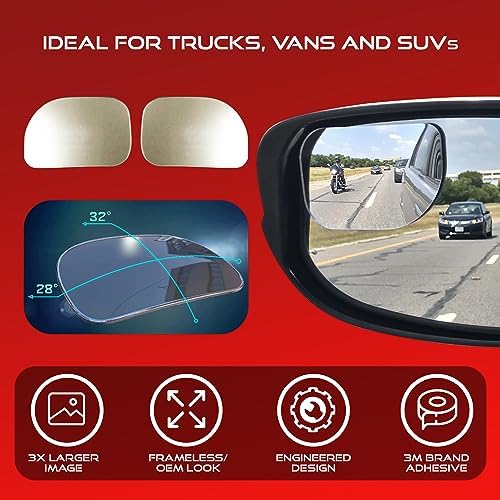Blind Spot Convex Car Mirrors: XLarge Rear View - Rearview Automotive Mirror for Car - Exterior Accessories and Interior for Women & Men (2Pack)