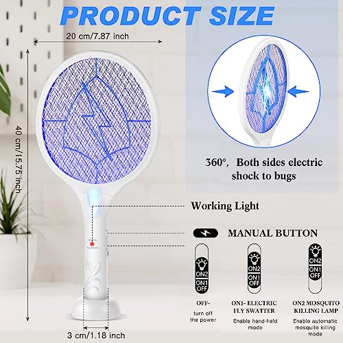 Qualirey Electric Fly Swatter 2 in 1 Rechargeable Mosquito Swatters UV Light Bug Zapper Racket Fly Mosquito Zapper Insect Control for Home Bedroom Kitchen Office Backyard Patio Indoor Outdoor (2 Pcs)