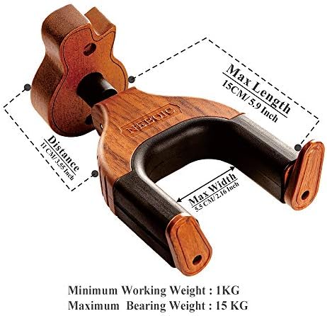 Guitar Wall Mount, Auto Lock Guitar Wall Hanger, Hard Wood Base in Guitar Shape Guitar Hook, Guitar Holder for Acoustic, Electric, Classical, Bass Guitars, Guitar Accessories