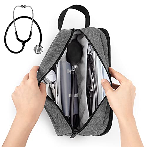 Trunab Stethoscope Carrying Case Hold 2 Stethoscopes or BP Cuffs, Compatible with 3M Littmann/MDF/ADC, Medical Case with Extra Pocket for Nurse Accessories, Essentials for Nurses, Doctors, Grey