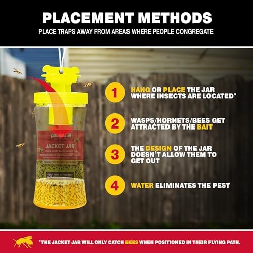 Catchmaster Yellow Jacket, Hornet, & Wasp Trap Jar Bait Refill 2-Pk, Reusable Bug Catcher Attractant, Outdoor Flying Insect Trap, Wasp Killer Bug Trap, Pet Safe Pest Control for Backyard & Patio