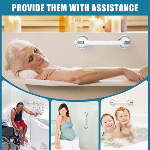 Grab Bars for Bathtubs and Showers, 16 Inch Shower Handle Heavy Duty Suction Cup Grab Bars for Shower Chair, Bathroom Safety Bar for Elderly (White 1 Pack)