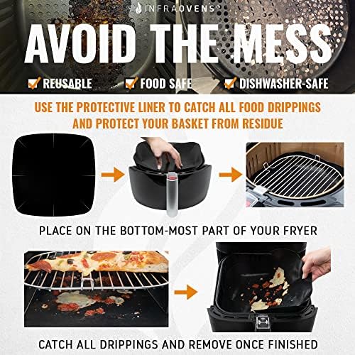 Air Fryer Accessories Compatible with Instant Pot Vortex, Cosori, Ultrean, Chefman, Breville + More, Air Fryer Rack, Air Fryer Cheat Sheet Guides, Air Fryer Liners and Cleaner Brush by INFRAOVENS