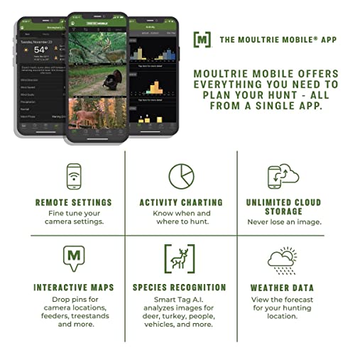 Moultrie Edge Cellular Trail Camera - Auto Connect - Nationwide Coverage - HD Video-Audio - Built in Memory - Cloud Storage - 80 ft Low Glow IR LED Flash